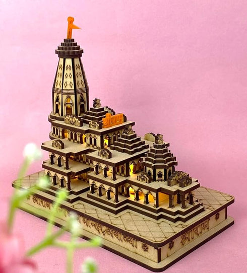 Ram Mandir Ayodhya 3D Model Wooden Temple with Light